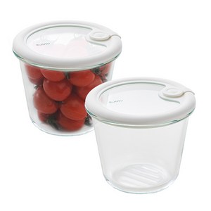 에지리 올글라스 내열유리 밀폐용기 원형, 2개, 700ml