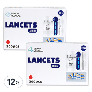 세원메디칼 비멸균 란셋 28G 십자형 채혈침 200개입, 12개