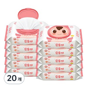 순둥이 베이직 무향 엠보싱 유아물티슈 캡형 55gsm, 55g, 80매, 20개