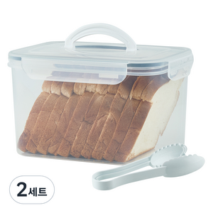 이지앤프리 식빵 보관 용 베이커리 캐니스터 + 빵집게, 2세트, 밀폐용기 3.7L + 빵집게