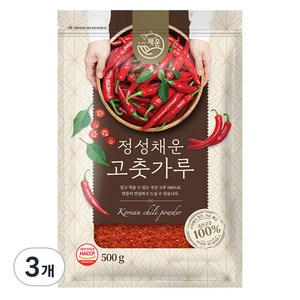 정성채운 국산 고춧가루 고운굵기 보통매운맛, 500g, 3개