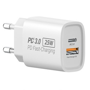 프라임큐 PD 3.0 PPS 25W 초고속 2포트 고속 충전기, 화이트, 1개