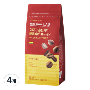 이디야 콜롬비아 슈프리모 홀빈커피, 200g, 4개, 홀빈(분쇄안함)