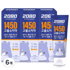 2080 아동용 1450 고불소 충치케어 치약 오렌지향, 80g, 6개