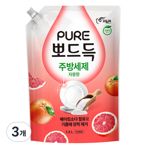 피죤 퓨어 뽀드득 주방세제 자몽향, 3개, 1.2L