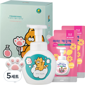 아이깨끗해 폼냥이 핸드워시 레몬향 1개 + 리필 200ml 2개 + 거품툴 1개 + 폼냥이스티커 2개, 5세트