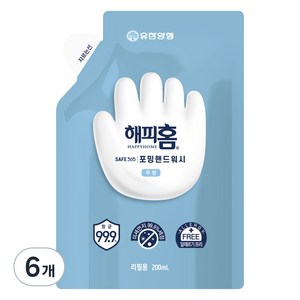 해피홈 SAFE365 포밍 핸드워시 무향 리필, 200ml, 6개