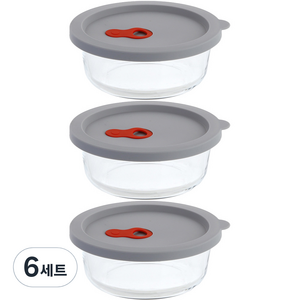 플라라 원형 실리콘 오븐글라스 + 뚜껑 세트 640ml, 6세트, 유리용기 + 실리콘 뚜껑