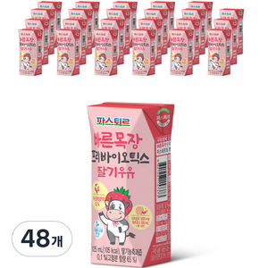 파스퇴르 바른목장 프리바이오틱스 딸기우유, 125ml, 48개