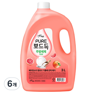 피죤퓨어 뽀드득 주방세제 자몽향, 6개, 3L