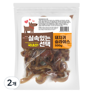 펫츠몬 실속있는선택 애견 수제간식 500g, 돼지귀 슬라이스, 2개