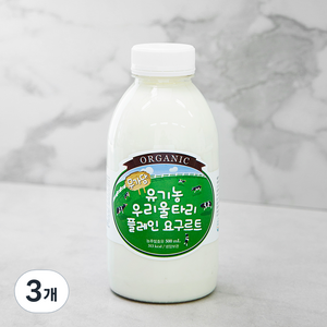 유기가공식품인증 우리울타리 플레인 요구르트 무가당, 500ml, 3개