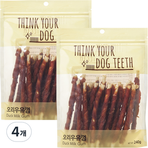 띵크유어도그티 소가죽우유껌 연어스틱 묶음, 혼합맛(오리/우유), 240g, 4개