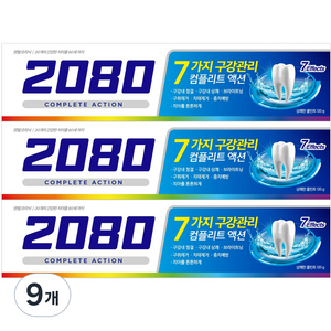 2080 컴플리트액션 쿨민트향 치약, 120g, 9개