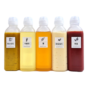 흐르지 않고 묻지 않는 소스통 + 스티커 9종, 500ml, 5개