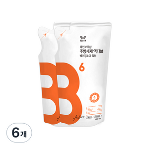 레인보우샵 B6 주방세제 액티브 베이킹소다 워터 리필, 400ml, 6개