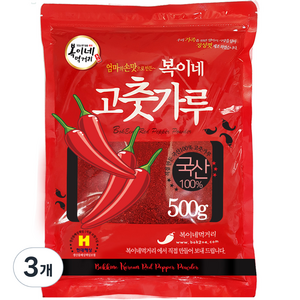 복이네먹거리 국산 24년 햇고추가루 보통맛 김치용, 500g, 3개