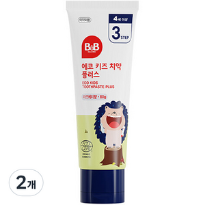 비앤비 에코 키즈 치약 플러스 라즈베리향, 80g, 2개