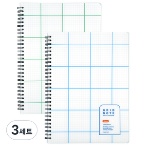 핑크풋 5000 PP 그리드 노트 5mm 2종 세트, 그린, 블루, 3세트