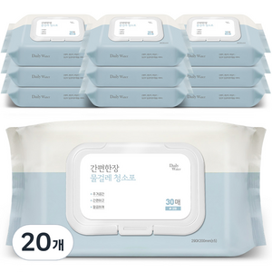데일리워터 간편한장 물걸레 청소포 대형 캡형 30매, 20개