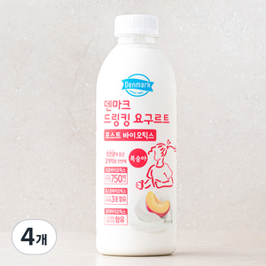 덴마크 드링킹요구르트 포스트바이오틱스 복숭아, 750ml, 4개