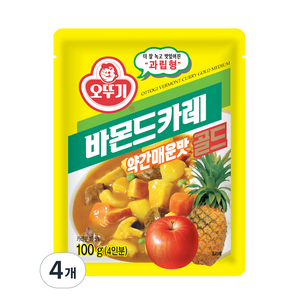 오뚜기 바몬드 카레 골드 약간매운맛 과립형, 100g, 4개