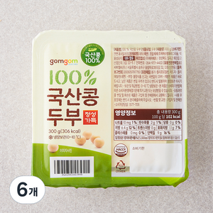 곰곰 100% 국산콩 두부, 300g, 6개