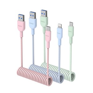 moac 트리플 롤롤 USB-5핀 + USB-8핀 + USB-C타입 고속 충전 케이블 세트, 핑크, 블루, 민트, 1세트, 30cm