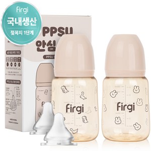 퍼기 PPSU 토끼 공룡 안심 젖병 트윈팩 1단계 2종 세트, 토끼, 공룡, 200ml, 1세트