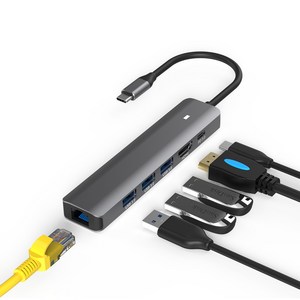 아이노트 USB C타입 6 in1 멀티허브 CH61P, 블랙, 1개