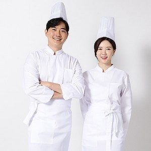 세경 똑딱이형 조리사 긴팔 티셔츠 + 앞치마 + 부직포모자 + 행주 세트