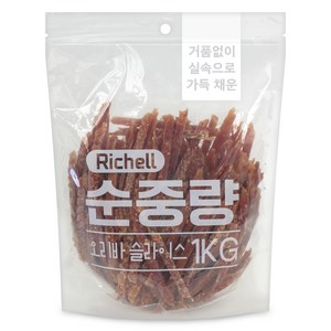 리첼 순중량 강아지 간식, 오리바슬라이스, 1kg, 1개