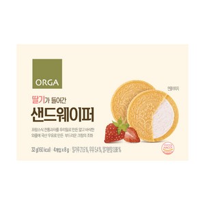 ORGA 딸기가 들어간 샌드웨이퍼 32g, 딸기맛, 1개