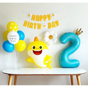[하루비파티] 캐릭터풍선 두돌생일 생일파티세트, 아기상어블루2, 1개