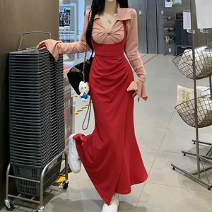 글램디브 프릴 슬림 티셔츠 뷔스티에 롱원피스 세트오피스룩 하객룩 피어든AH0778