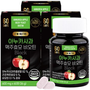 아임뉴트리 식약청 아누카사과 맥주효모 비오틴 600mg x 60정, 36g, 3개