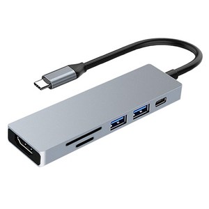 이츠굿텐 6in1 USB C타입 멀티 허브 USB3.0 HDMI 미러링 SD mSD, 실버, 1개