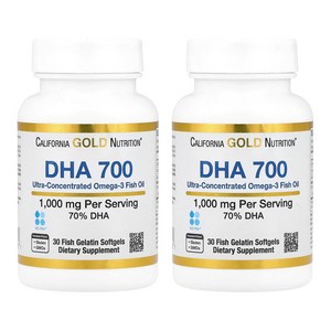 캘리포니아골드뉴트리션 2개X DHA 700 피쉬 오일 제약 등급 1000mg 피쉬 젤라틴 소프트젤 30정, 2개