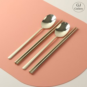 [파격사은품] 지제이 무광 수저 2인세트, 유광 샴페인골드, 2세트, 숟가락+젓가락