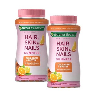 네이처스 바운티 헤어스킨네일 구미 비오틴 2500mcg 콜라겐 시트러스맛 Natue's Bounty Hai Skin Nails Biotin & Collagen Gummies, 90정, 2개