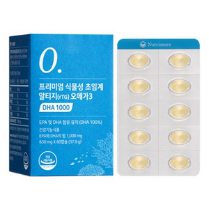 뉴트리모어 프리미엄 식물성 초임계 알티지 오메가 3 DHA 1000 37.8g, 60정, 1개