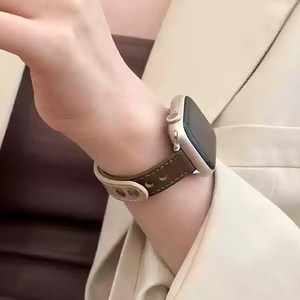 [할인상품]애플 워치 스트랩 슬림 호환 투톤 가죽 스트랩 밴드, 살구색 42mm/44mm/45/49mm, 1개