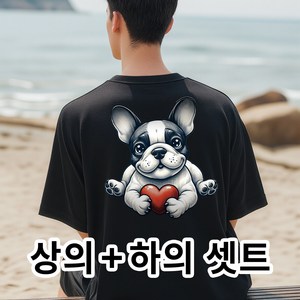 [셋트상품] NEW 여름 신상_하트 불독 캐주얼 반팔+반바지 상하셋트_남녀공용 트레이닝복