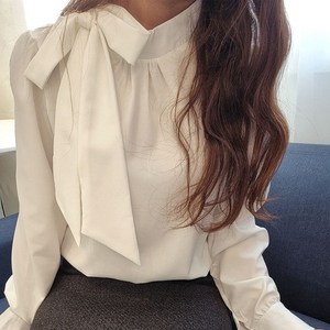 나인클로젯 리본 타이 하객 블라우스 (44~55반) 아이보리 봄 가을 긴팔 오피스룩