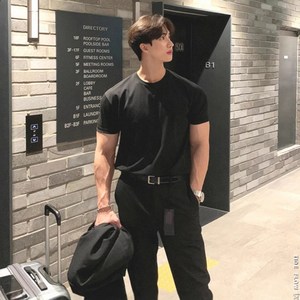 ANYOU 티셔츠 남자 라운드넥 반팔 순면 슬림핏