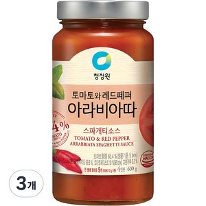 대상 청정원 아라비아따 스파게티 소스, 600g, 3개