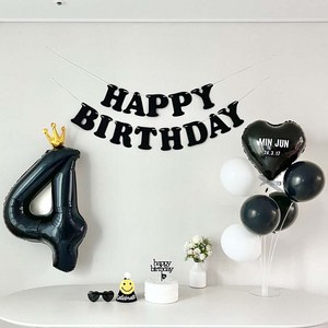 연지마켓 생일가랜드 생일 파티 용품 세트 숫자 하트 풍선 (자유레터링), 4, 1세트, 블랙