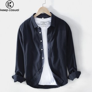 Keep Casual 남자 순면 캐주얼 긴팔 칼라 셔츠 소프트 코트