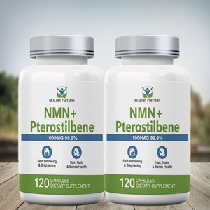 HEALTHY PARTNERS NMN 고함량 순도 1000mg 프테로스틸벤 고함량 순도 99.9% 니코틴아미드 무관세, 120정, 2개