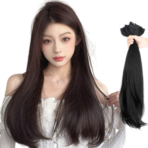 디올드 여배우 C컬펌 부분가발 똑딱이 3피스 붙임머리 가발, 1개, 다크블랙
